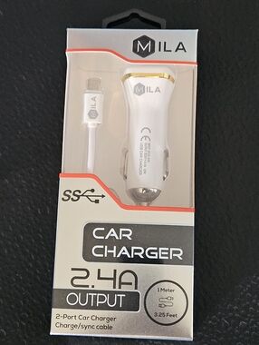 Mila 2-Port Car Charger 2.4A w/ Cable NIB